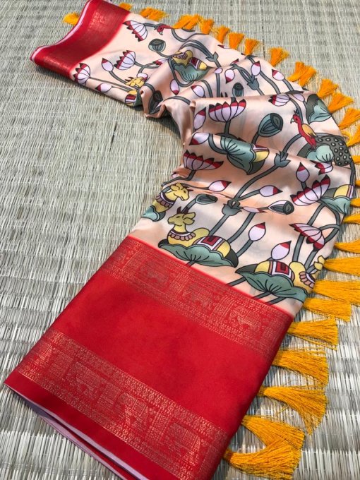 Premium Quality Peach Kanchipuram Digital Printed saree dvz0003497