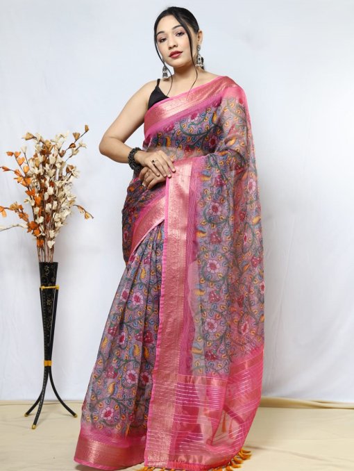 Pure Organza Kalamkari printed saree dvz0003181