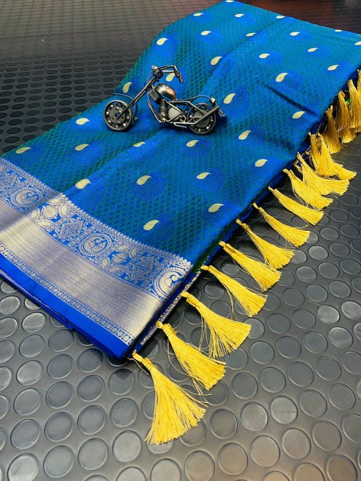 Pure blue Kora Muslin Silk Party Wear Saree dvz0002846