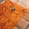 Pure jacquard orange saree with silver gold zari work saree dvz0001835