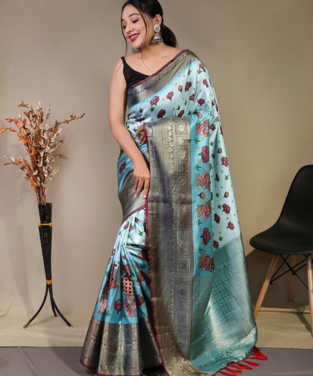 Pure kanchipuram saree with 3D kalamkari prints - dvz0003285