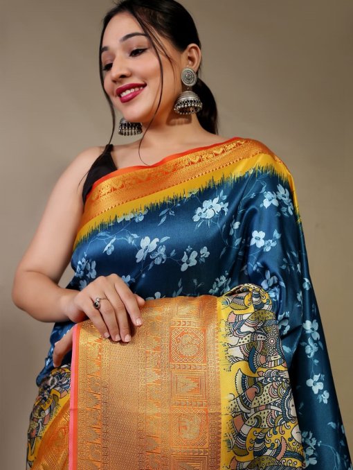 Pure kanchipuram saree with 3D kalamkari prints - dvz0003286