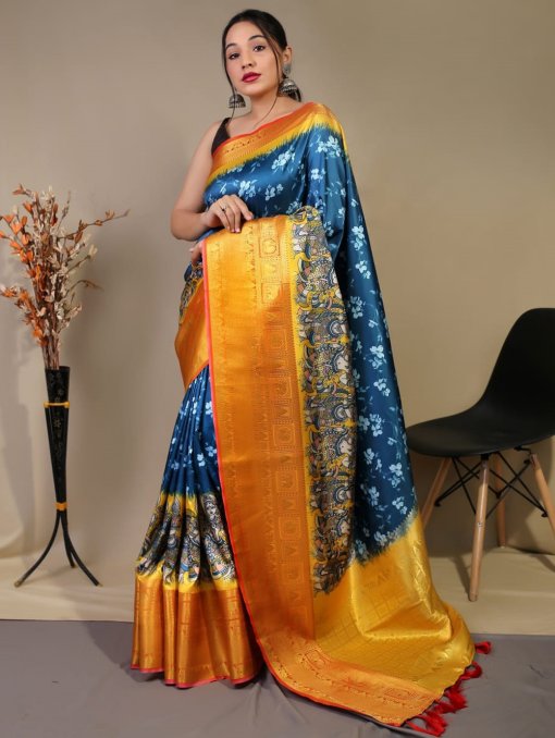 Pure kanchipuram saree with 3D kalamkari prints - dvz0003286