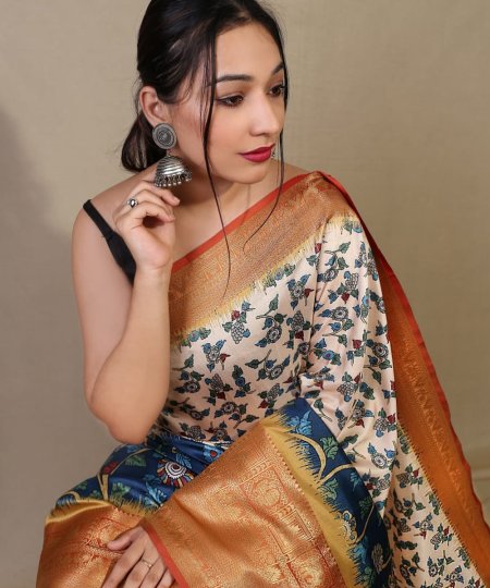 Pure kanchipuram saree with 3D kalamkari prints - dvz0003291