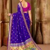 Purple Banarasi silk woven saree with blouse piece