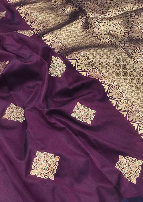 Purple Banarasi weaving Handloom Silk Saree And Nice Extra Ordinary Design dvz000084 - indian silk sarees