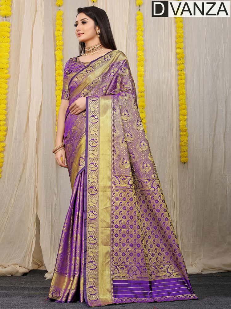 Purple Most Beautiful Lichi Silk Traditional woven Saree dvz0003527
