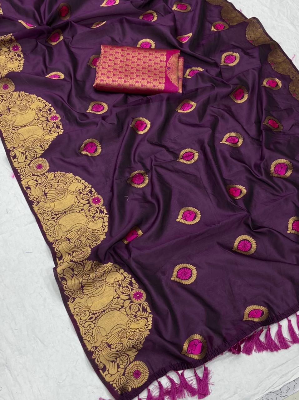 Purple Soft banarsari Silk Saree With weaving gold zari dvz0001972