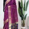 Purple Soft handloom cotton weaving saree with blouse piece dvz0001020