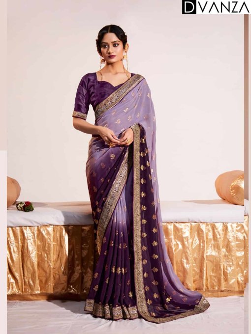 Purple Weightless Georgette Fancy Border Saree dvz0003558