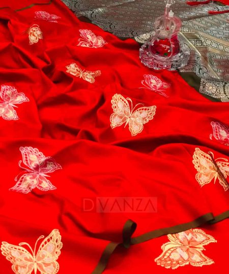 Red Butterfly Woven saree DVZ0003564