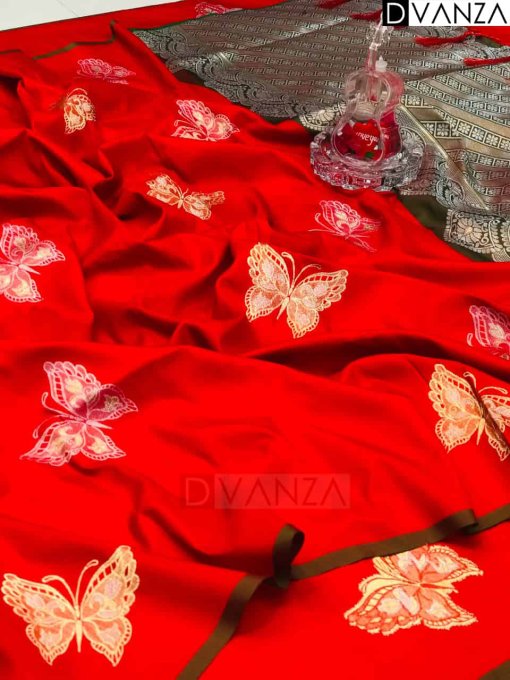 Red Butterfly Woven saree DVZ0003564