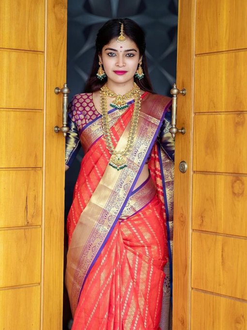 Red Kanjeevaram silk sarees online shopping dvz0003511-2