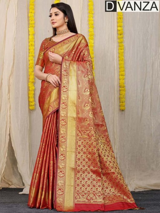 Red Most Beautiful Lichi Silk Traditional woven Saree dvz0003527