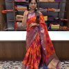 Red Party wear soft silk Banarasi Ikat Weaving saree dvz0003756