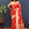 Red Woven Design Zari Silk Blend Banarasi Saree DVZ0003986