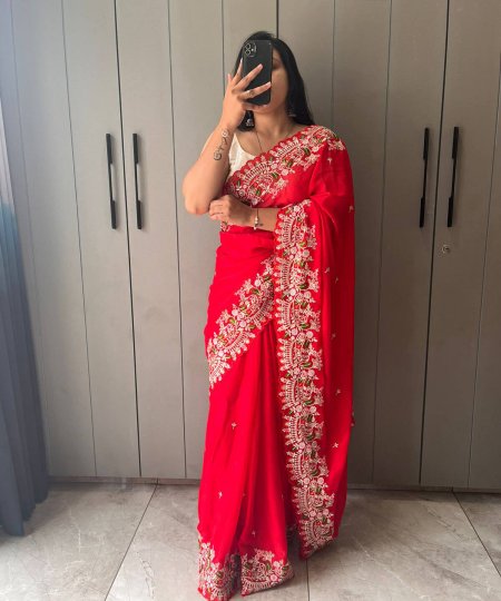 Red georgette silk saree dvz0003785