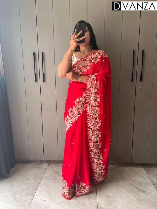 Red georgette silk saree dvz0003785