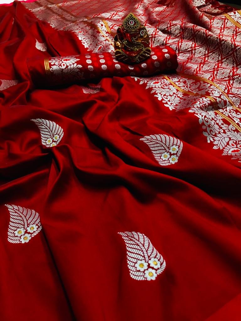 Red lichi silk saree with weaving zari with jalar dvz0001672
