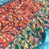 Red printed linen sarees online dvz0001579