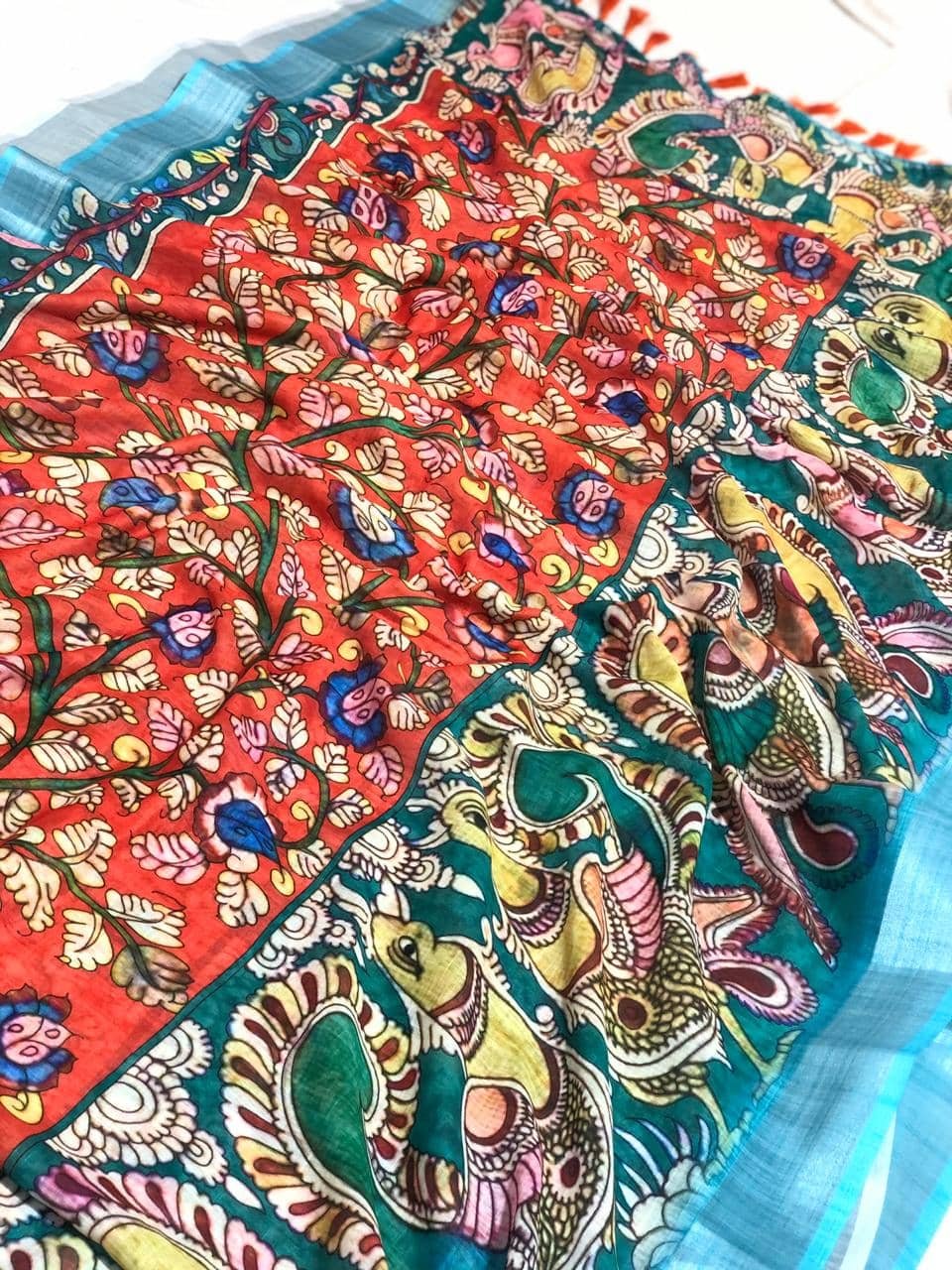 Red printed linen sarees online dvz0001579 Red printed linen sarees online dvz0001579