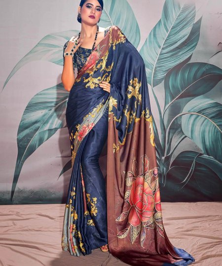 Satin crepe saree in Blue color Online Shopping dvz0003831