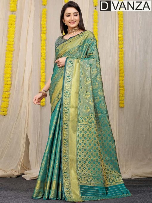 Sea Green Most Beautiful Lichi Silk Traditional woven Saree dvz0003527-2