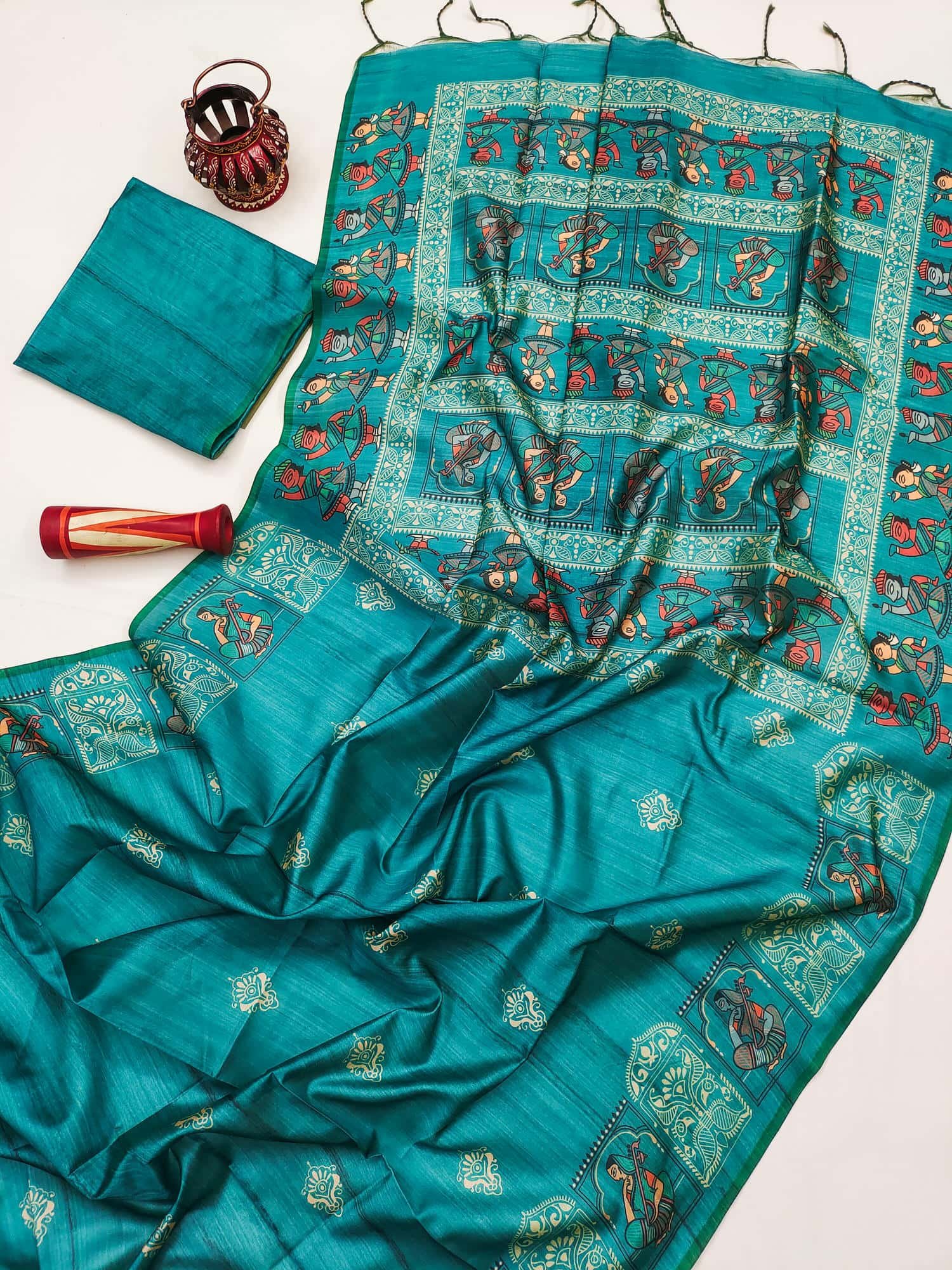 Sea Green Unique Tussar Silk Saree DV442