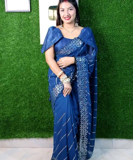 Sequinned Georgette Saree in Blue dvz0003915