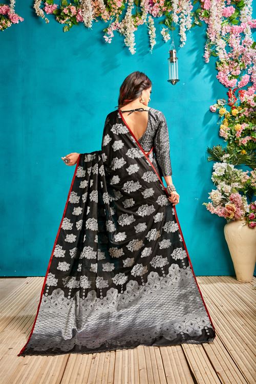 Black silk woven saree - silk sarees online - shop now | Dvanza.com