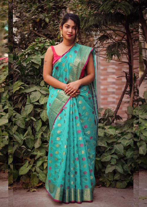 Sky Blue Cotton Silk Weaving Saree with Blouse Piece dvz000043 - shop now
