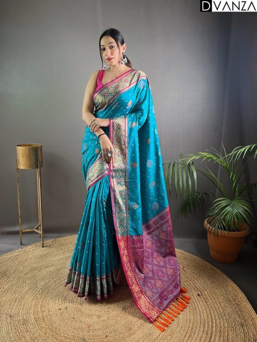 Sky Blue Rangeen Patola Silk saree DVZ0003961