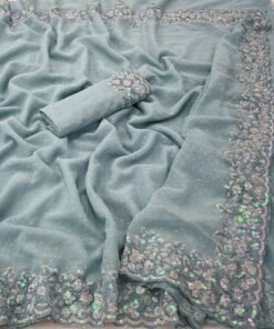 Sky Blue Sequence work Georgette Party wear Saree DV416