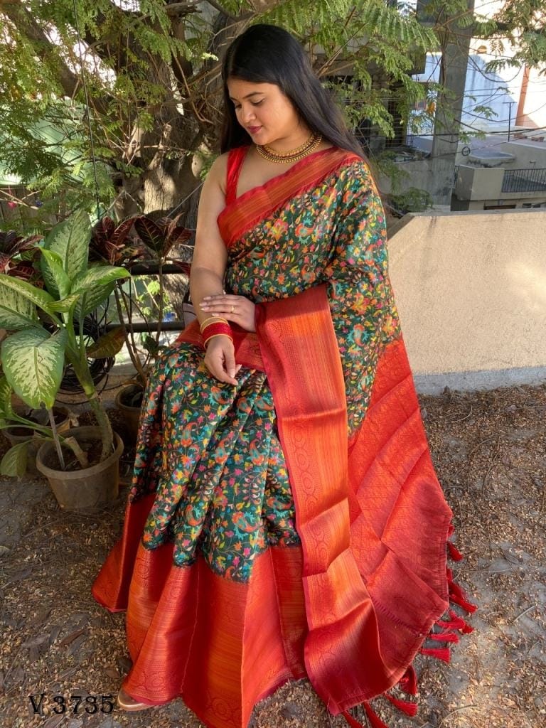 Handpainted Kalamkari Mangalgiri Silk Saree | Organic Dyes | PKMS 13 –  Panjavarnam