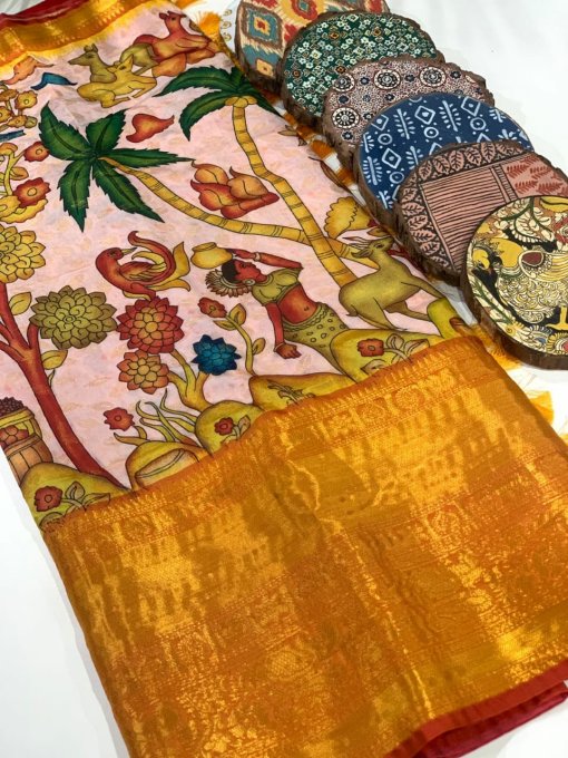 Soft Banarasi Silk Kalamkari Printed Saree dvz0003059