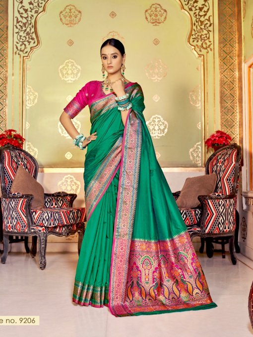 Soft Designer Banarasi Plain silk saree in Green dvz0003145