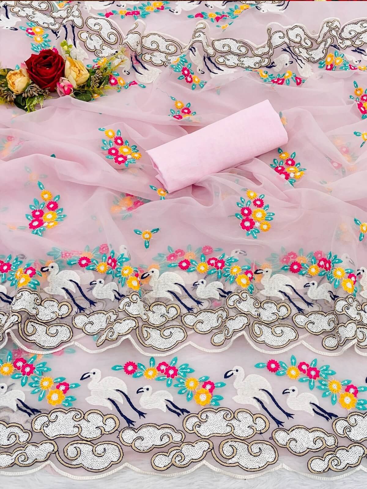 Soft Organza Sequence and thread work Saree DV419-1