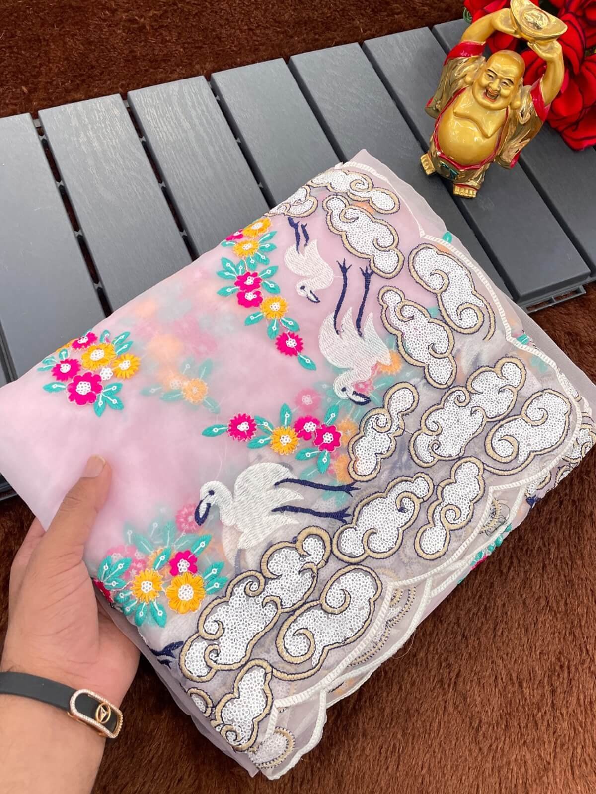 Soft Organza Sequence and thread work Saree DV419-2