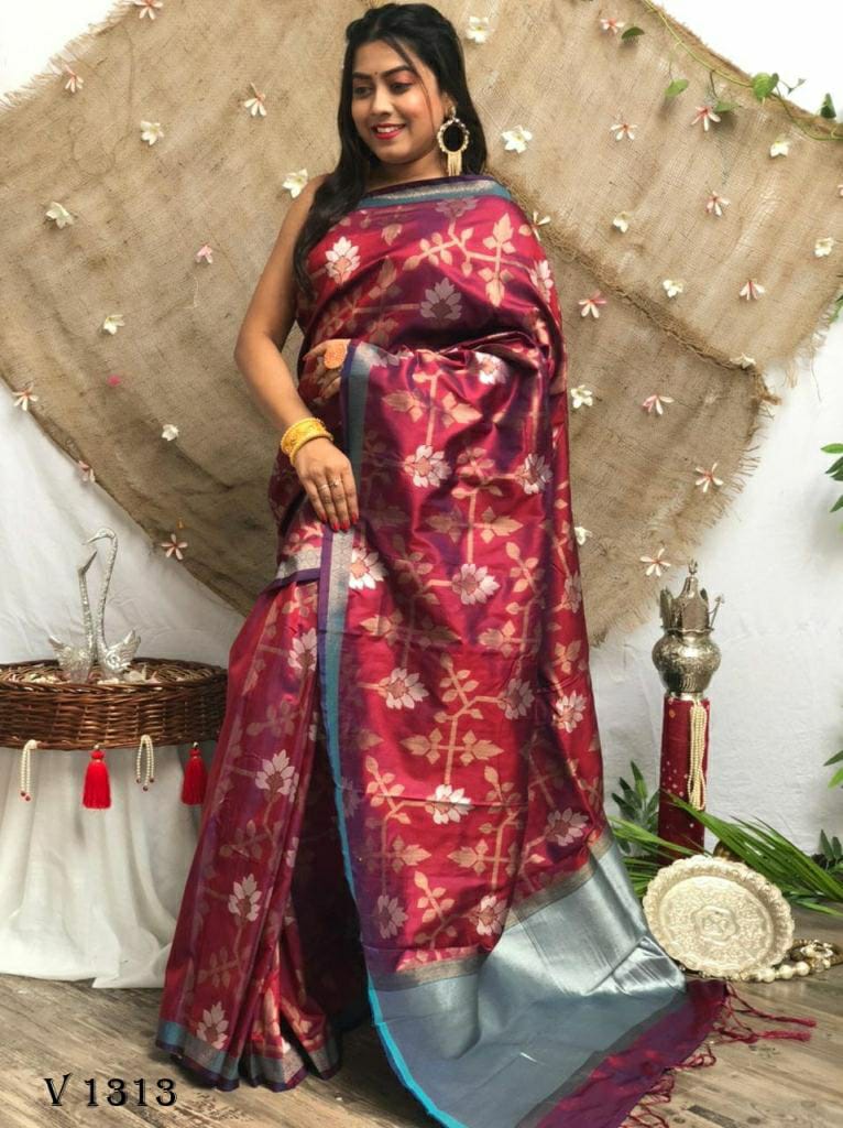 Elegant And Rich Looking Maroon Colour Soft Silk Saree Designed With Wevon  Designer And Foil Printed - KSM PRINTS - 4001607