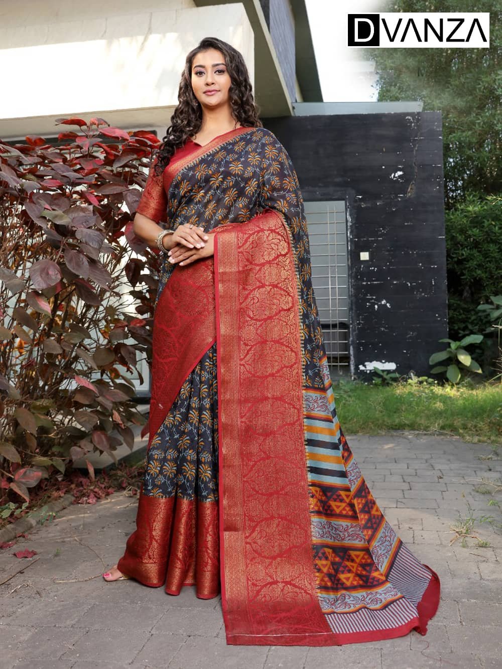 Soft cotton Printed saree with Jacquard border golden zari border dvz0001643-2 Soft cotton Printed saree with Jacquard border golden zari border dvz0001643-2