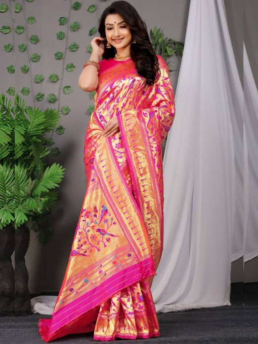 Soft silk Paithani Saree in pink dvz0003096-2