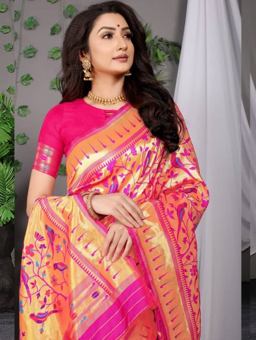 Soft silk Paithani Saree in pink dvz0003096-3