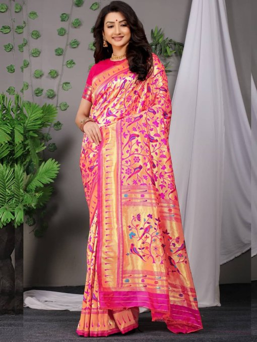 Soft silk Paithani Saree in pink dvz0003096