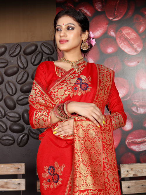 Soft silk weaving saree in Red dvz0001177