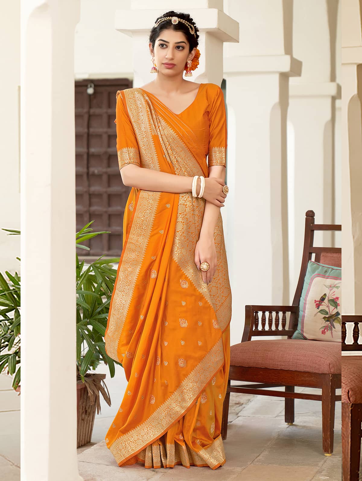 South Indian Woven saree in Mustard dvz0002989