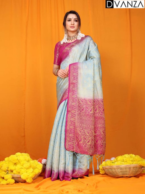 Sky blue color Softy silk saree