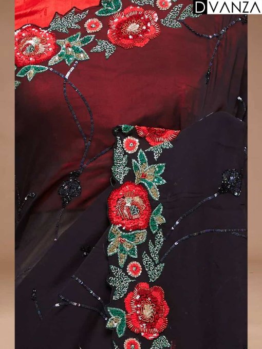 Stunning Black colour Flower Embroidered saree dvz0003547-3