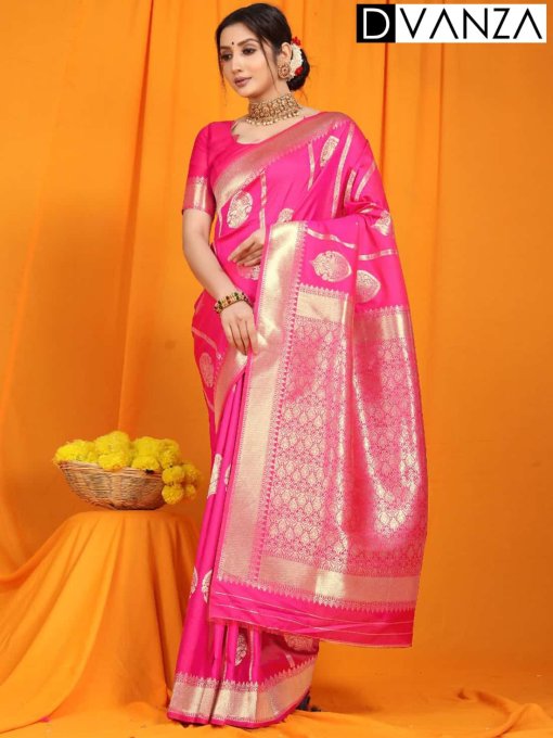 Stunning Hot Pink Amazing Lichi Soft Silk saree dvz0003542