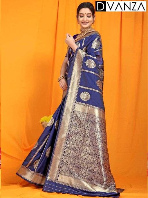 Stunning Navy Blue Amazing Lichi Soft Silk saree dvz0003542