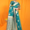 Stunning SEA Green Amazing Lichi Soft Silk saree dvz0003542